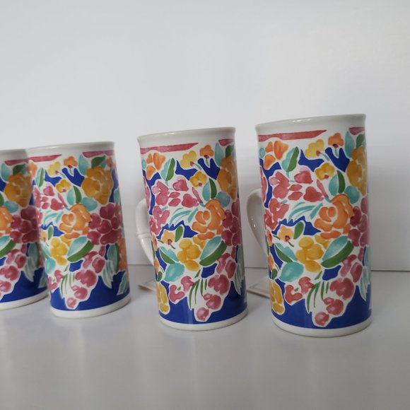 NWT GANZ x Libbey Cute Floral Cappucino Cups Espresso Coffee Size Slim Mini Mugs - Picture 4 of 8